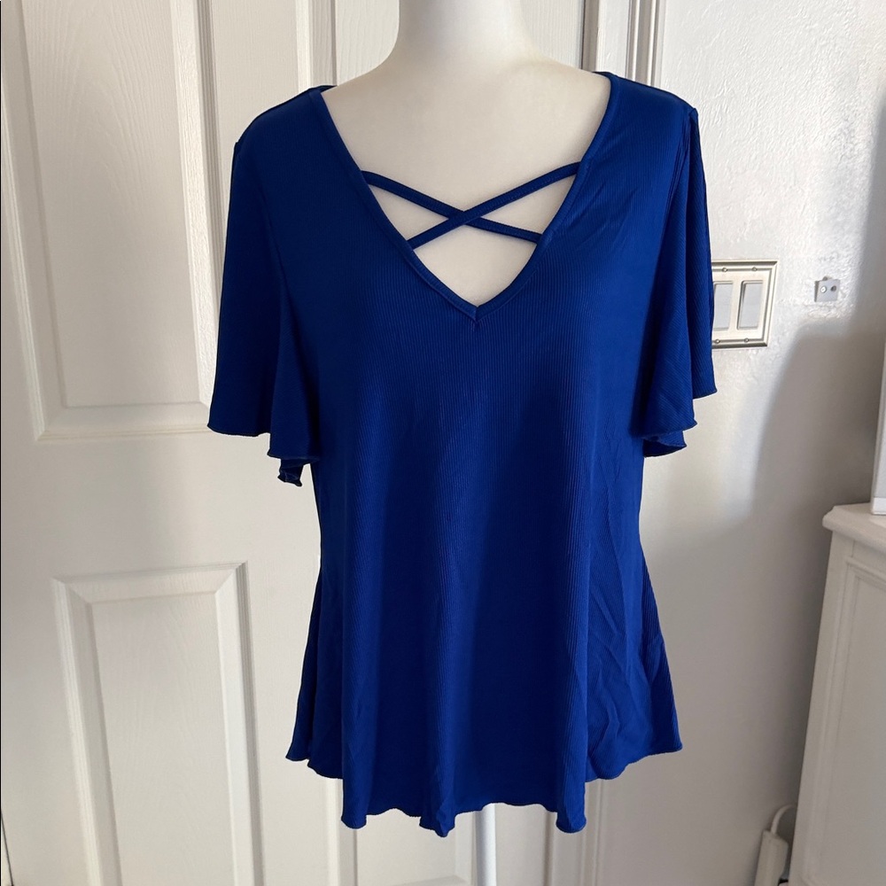 SHEIN Royal Blue Criss-Cross Blouse